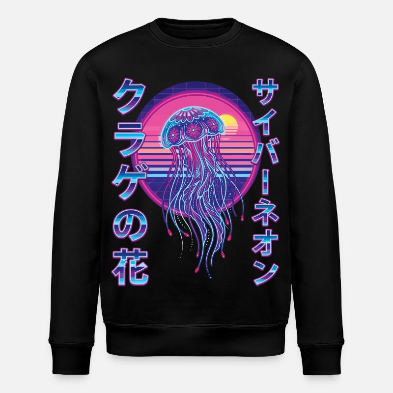 Retro Jellyfish Vaporwave Synthwave - Stanley/Stella ROLLER Unisex Organic Sweatshirt - black