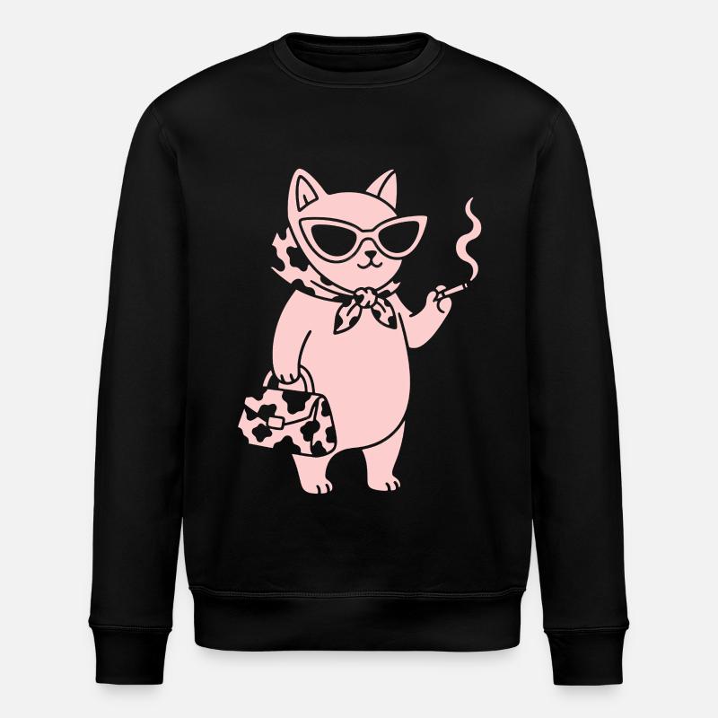 Rosa Katze mit Sonnenbrille - Stanley/Stella Unisex Bio-Sweatshirt ROLLER - Schwarz