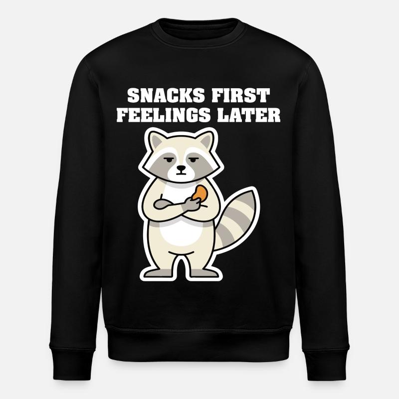 SNACKS FIRST FEELINGS LATER Raccoon - Stanley/Stella ROLLER Unisex Organic Sweatshirt - black
