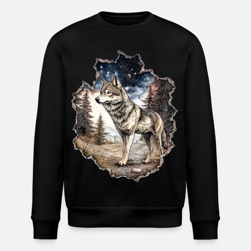 Wolf Sternenhimmel - Stanley/Stella Unisex Bio-Sweatshirt ROLLER - Schwarz