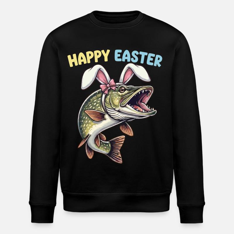 Osterfisch Hecht mit Hasenohren - Stanley/Stella Unisex Bio-Sweatshirt ROLLER - Schwarz