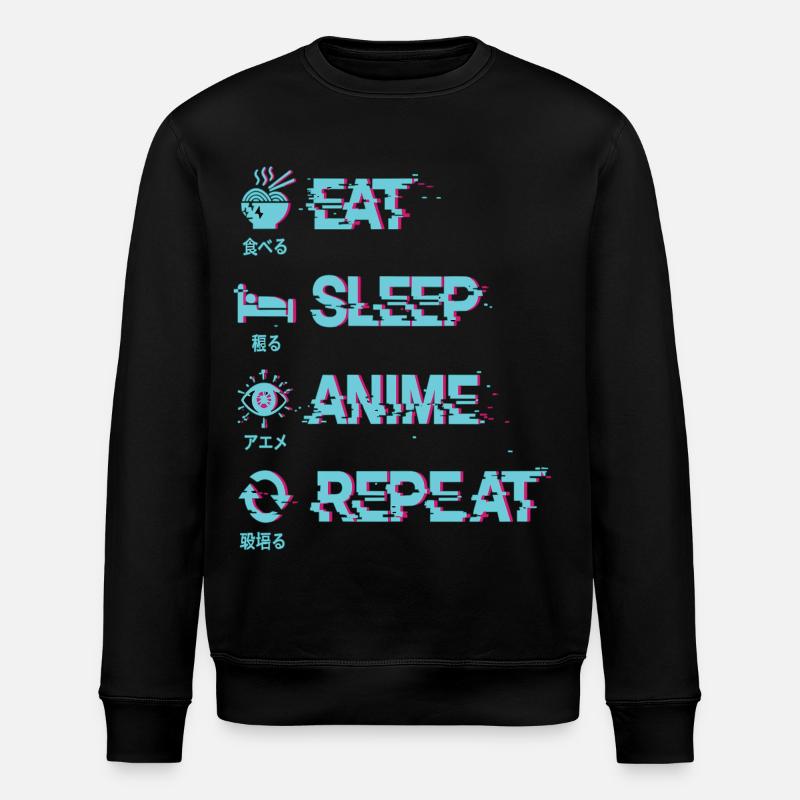 EAT SLEEP ANIME REPEAT - Stanley/Stella ROLLER Unisex Organic Sweatshirt - black