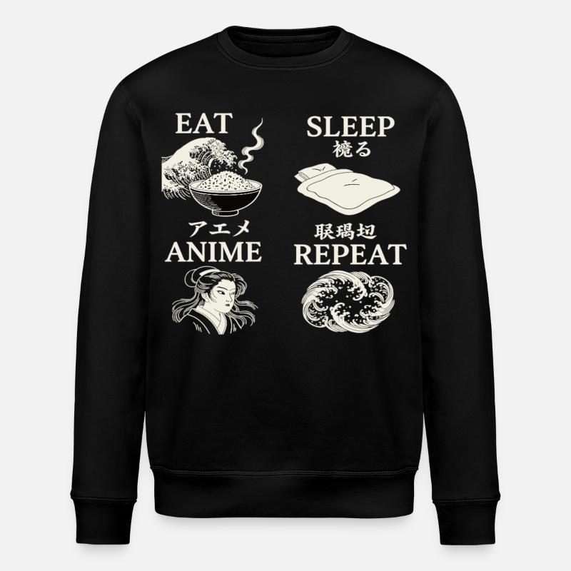 EAT SLEEP ANIME REPEAT - Stanley/Stella ROLLER Unisex Organic Sweatshirt - black