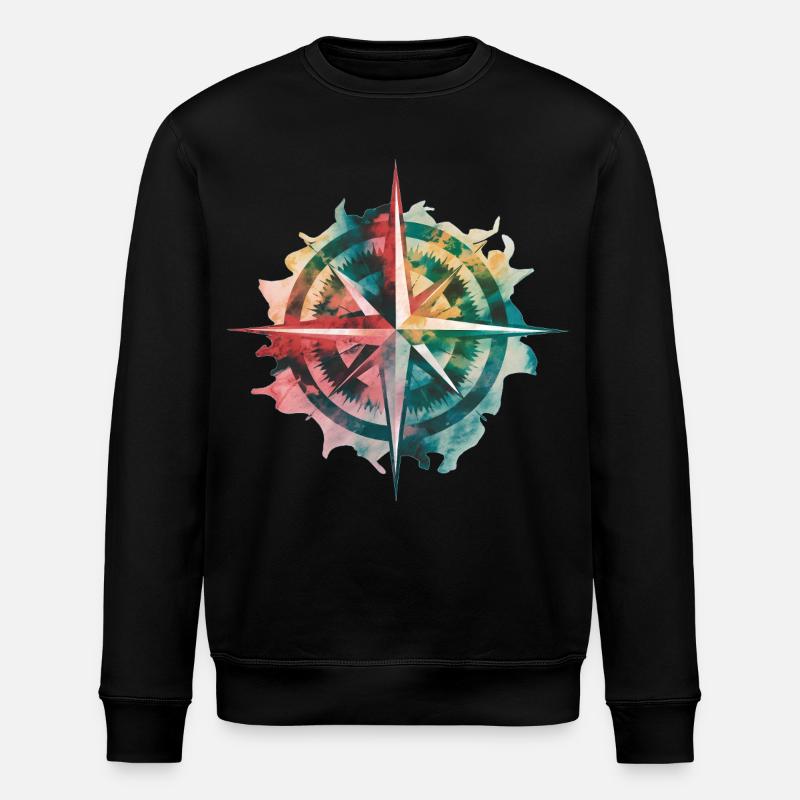 Farbenfrohes Reisekompass-Gemälde-Druck - Stanley/Stella Unisex Bio-Sweatshirt ROLLER - Schwarz