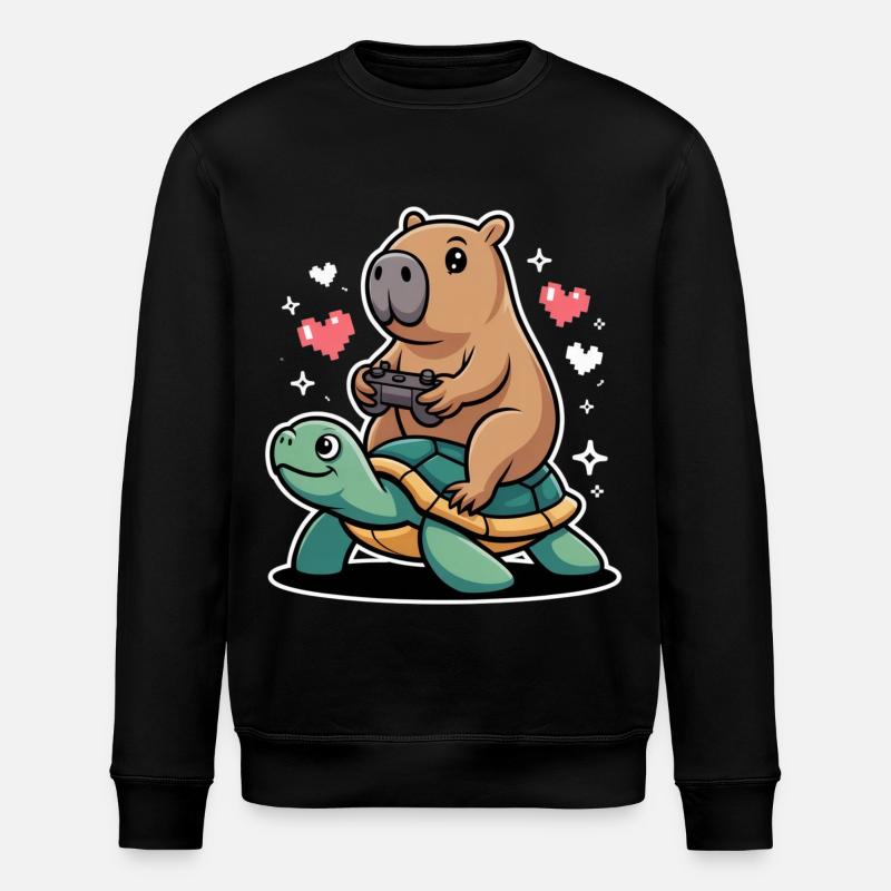 Gamer duo capybara on turtle - Stanley/Stella ROLLER Unisex Organic Sweatshirt - black