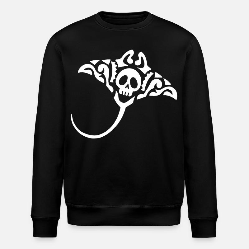 Manta ray and skull (white) - Stanley/Stella ROLLER Unisex Organic Sweatshirt - black