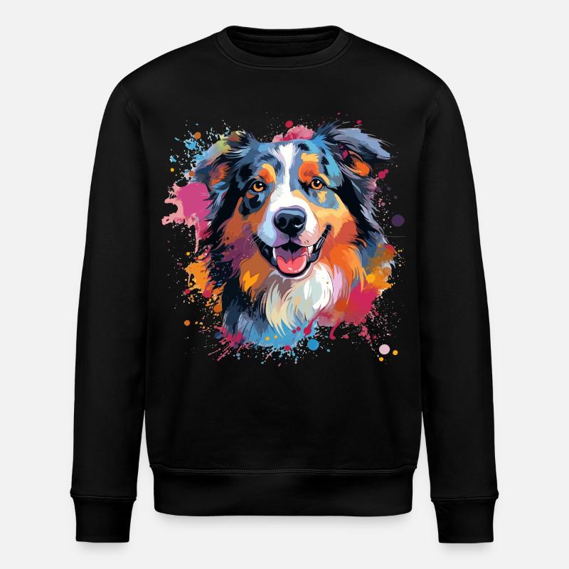 Australian Shepherd Bunte Hunde-Splash-Kunst - Stanley/Stella Unisex Bio-Sweatshirt ROLLER - Schwarz