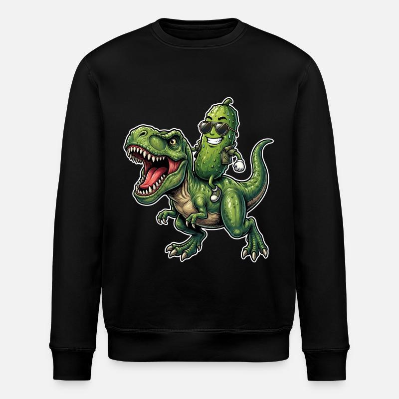 Saure Gurke reitet auf Dinosaurier - Stanley/Stella Unisex Bio-Sweatshirt ROLLER - Schwarz
