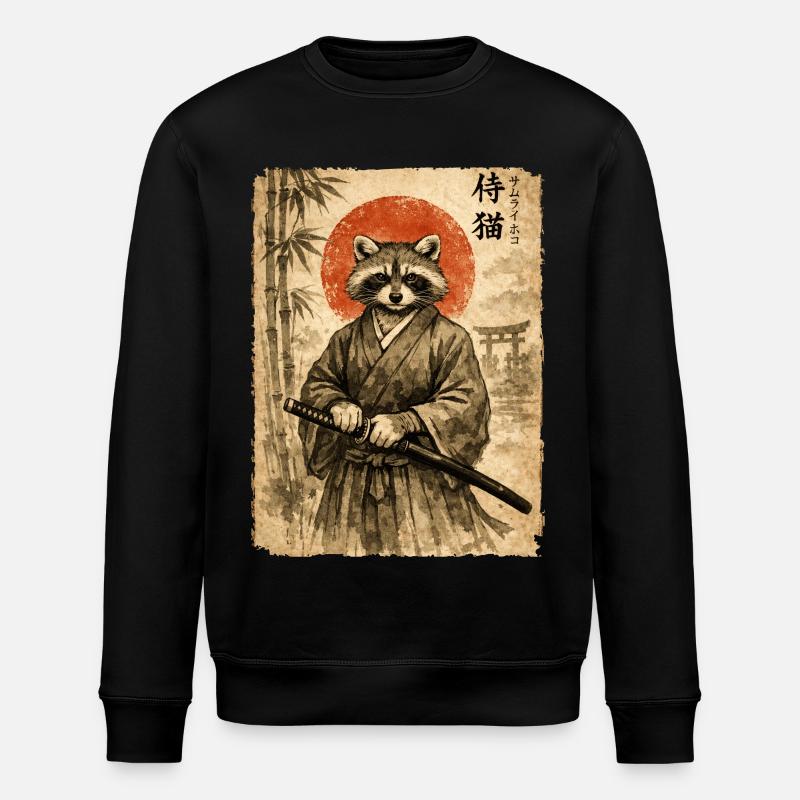 Samurai, Waschbär, Japanische Kunst, Anime - Stanley/Stella Unisex Bio-Sweatshirt ROLLER - Schwarz