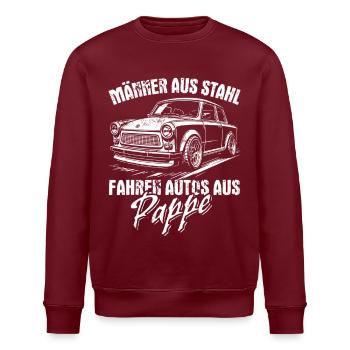 Trabi | Männer aus Stahl - Auto aus Pappe - Stanley/Stella Unisex Bio-Sweatshirt ROLLER - Burgunderrot - Vorne - Nik (191cm)
