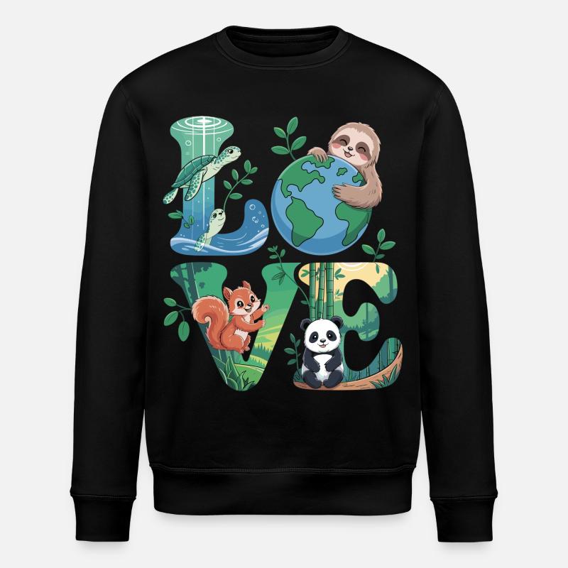 Nature Love Shirt Panda Sloth Turtle - Stanley/Stella ROLLER Unisex Organic Sweatshirt - black