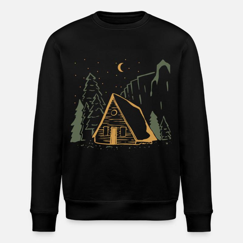 Moonlit Rustic Cabin Night - Stanley/Stella ROLLER Unisex Organic Sweatshirt - black