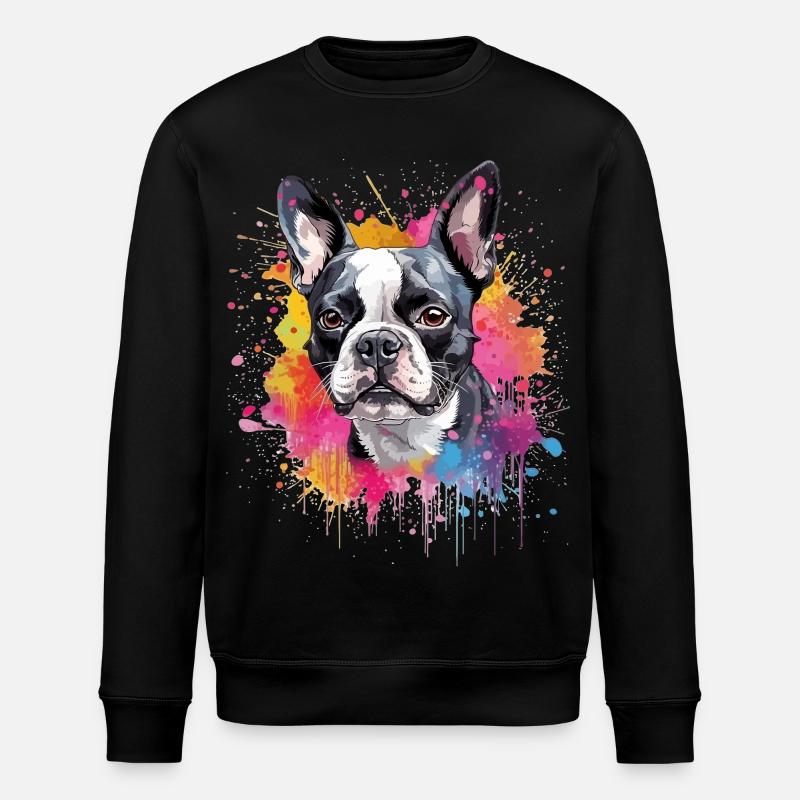 Bunte Splash Art Boston Terrier Hund - Stanley/Stella Unisex Bio-Sweatshirt ROLLER - Schwarz