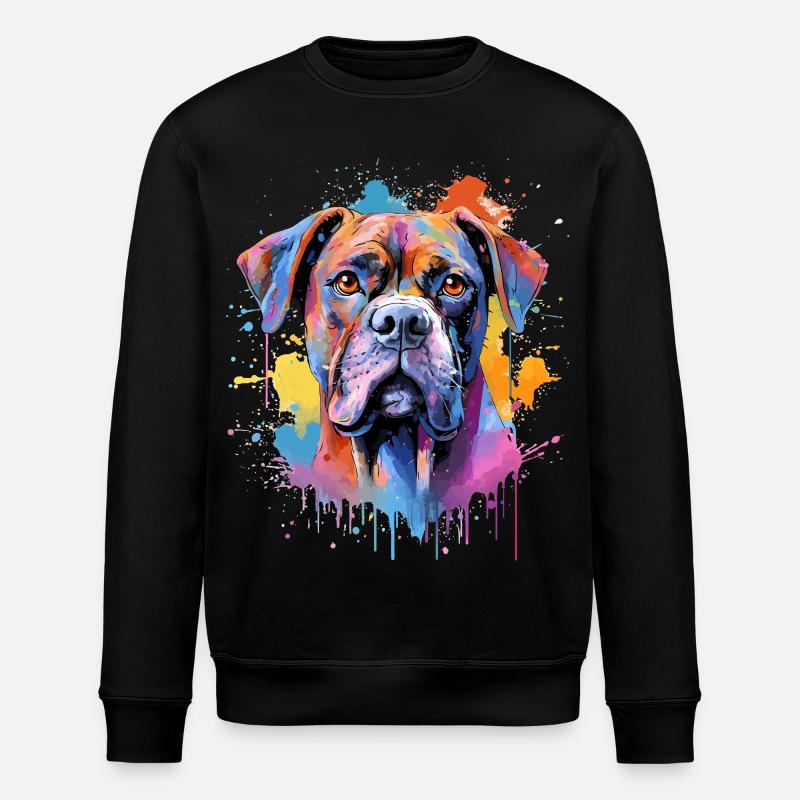 Bunte Splash Art Boxer-Hund - Stanley/Stella Unisex Bio-Sweatshirt ROLLER - Schwarz