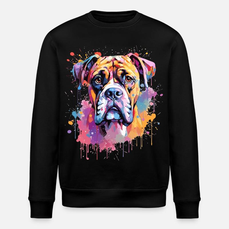 Boxer Bunte Hund Splash Art - Stanley/Stella Unisex Bio-Sweatshirt ROLLER - Schwarz