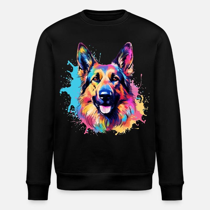 Bunte Hunde-Splash-Art Deutscher Schäferhund - Stanley/Stella Unisex Bio-Sweatshirt ROLLER - Schwarz