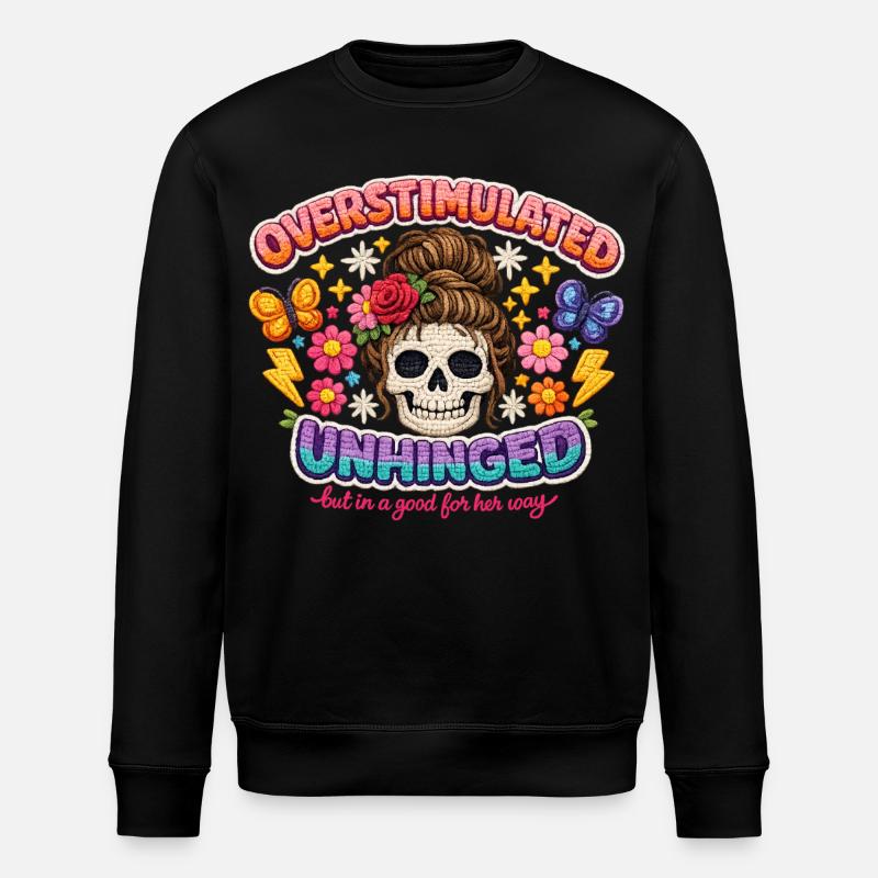 Overstimulated Unhinged Skull Flora - Stanley/Stella ROLLER Unisex Organic Sweatshirt - black