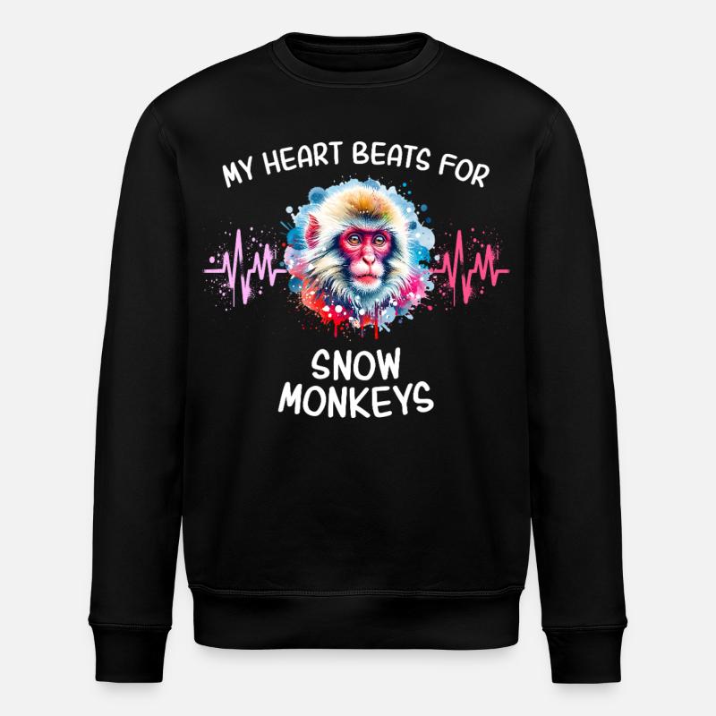 Snow Monkey Heart Line - Stanley/Stella ROLLER Unisex Organic Sweatshirt - black