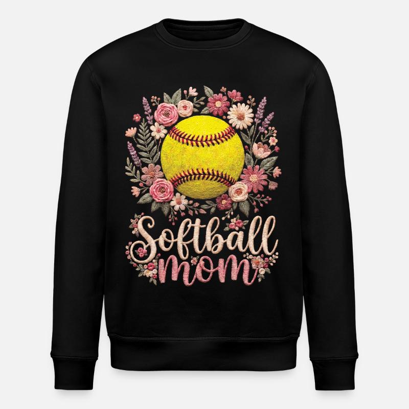 Blumen-Softball-Mutter - Stanley/Stella Unisex Bio-Sweatshirt ROLLER - Schwarz