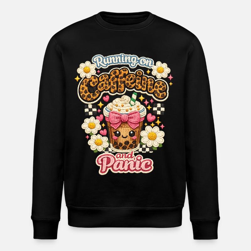 Coffee Panic Leopard Shine Caffeine - Stanley/Stella ROLLER Unisex Organic Sweatshirt - black
