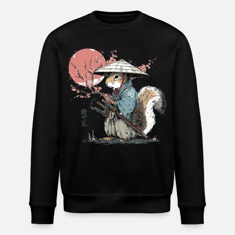 Squirrel Samurai in Sakura Robes - Stanley/Stella ROLLER Unisex Organic Sweatshirt - black