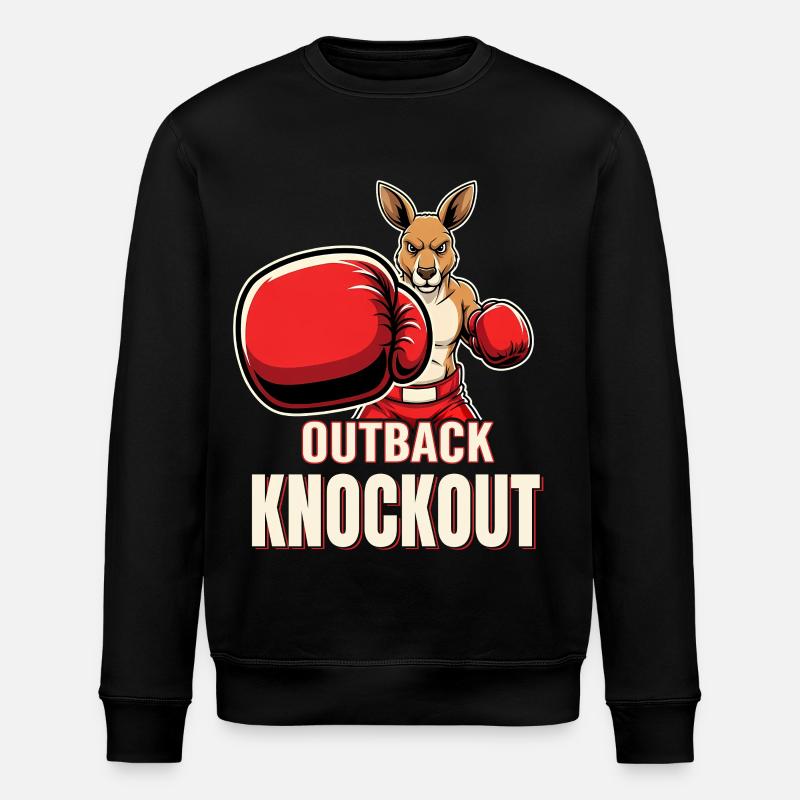 Outback Knockout Cartoon Kangaroo Boxer - Stanley/Stella ROLLER Unisex Organic Sweatshirt - black