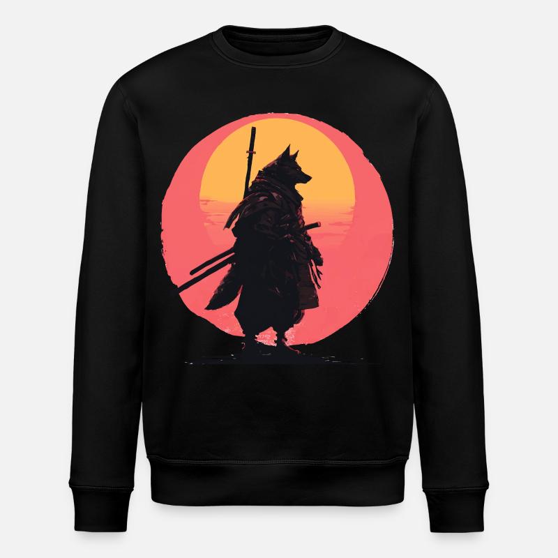Wolf Sunset Samurai Rider - Stanley/Stella ROLLER Unisex Organic Sweatshirt - black