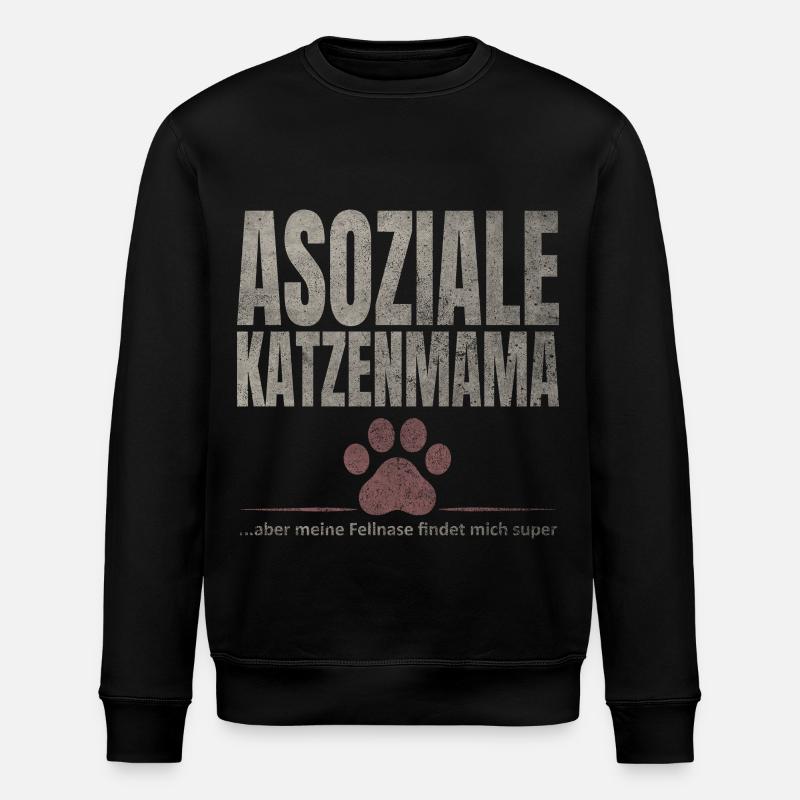 Asoziale Katzenmama Fellnase - Stanley/Stella Unisex Bio-Sweatshirt ROLLER - Schwarz