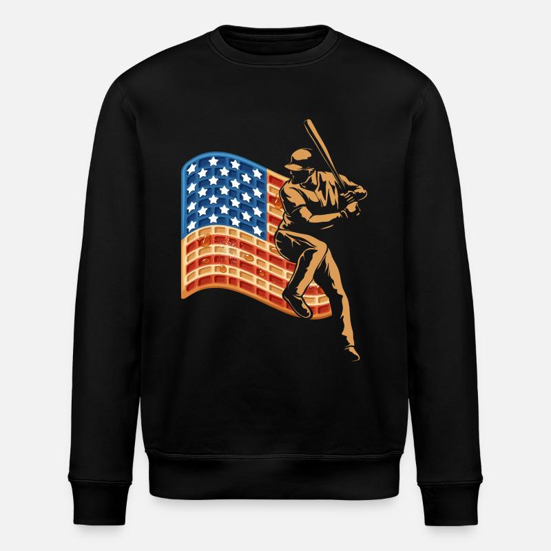 Baseball Player Waffle USA Flag - Stanley/Stella ROLLER Unisex Organic Sweatshirt - black