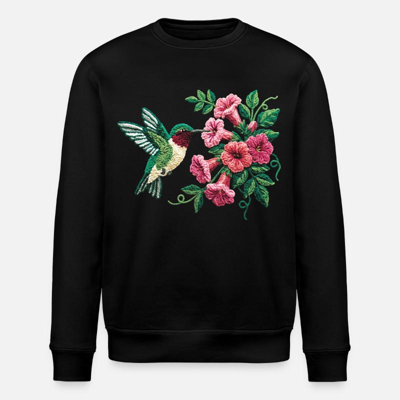 Ruby Throated Hummingbird Floral - Stanley/Stella ROLLER Unisex Organic Sweatshirt - black