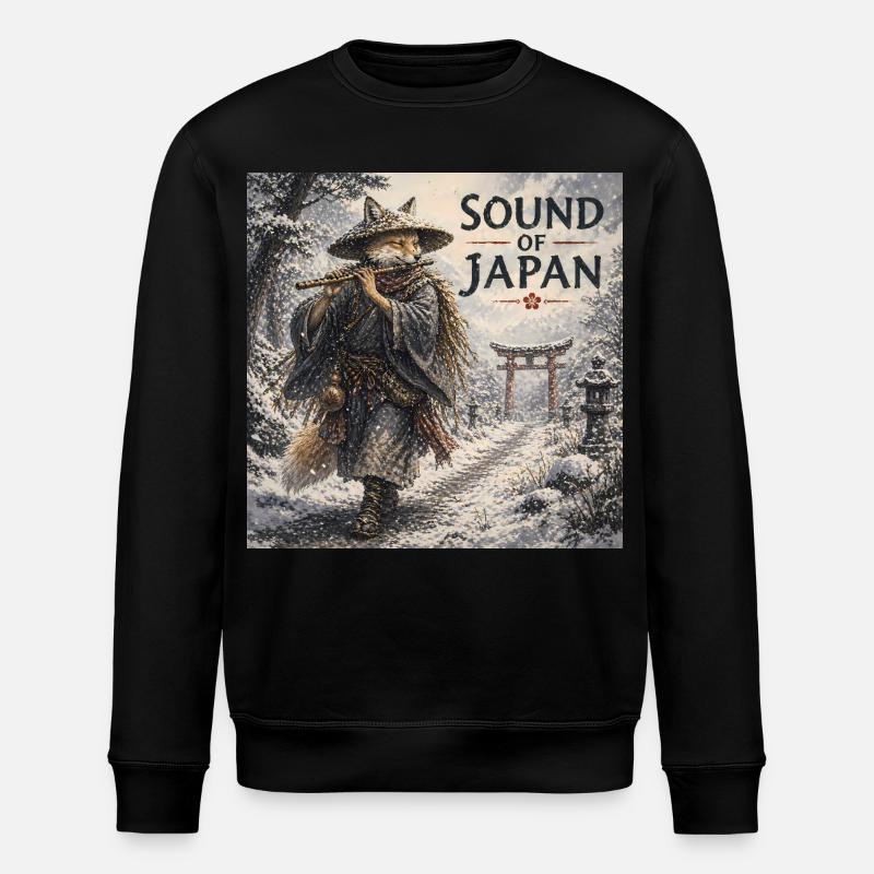 Japanisches Kitsune-Flötendesign - Stanley/Stella Unisex Bio-Sweatshirt ROLLER - Schwarz