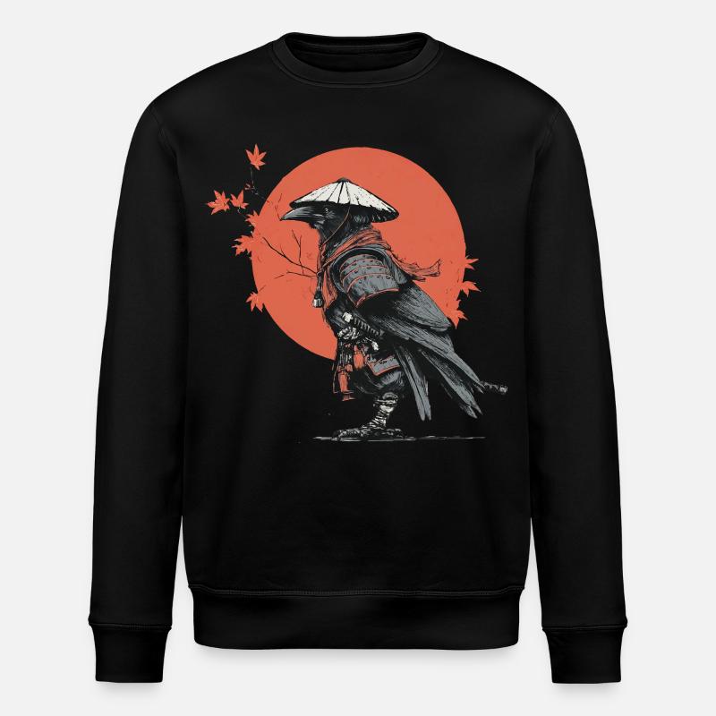 Samurai Crow in Red Moon - Stanley/Stella ROLLER Unisex Organic Sweatshirt - black