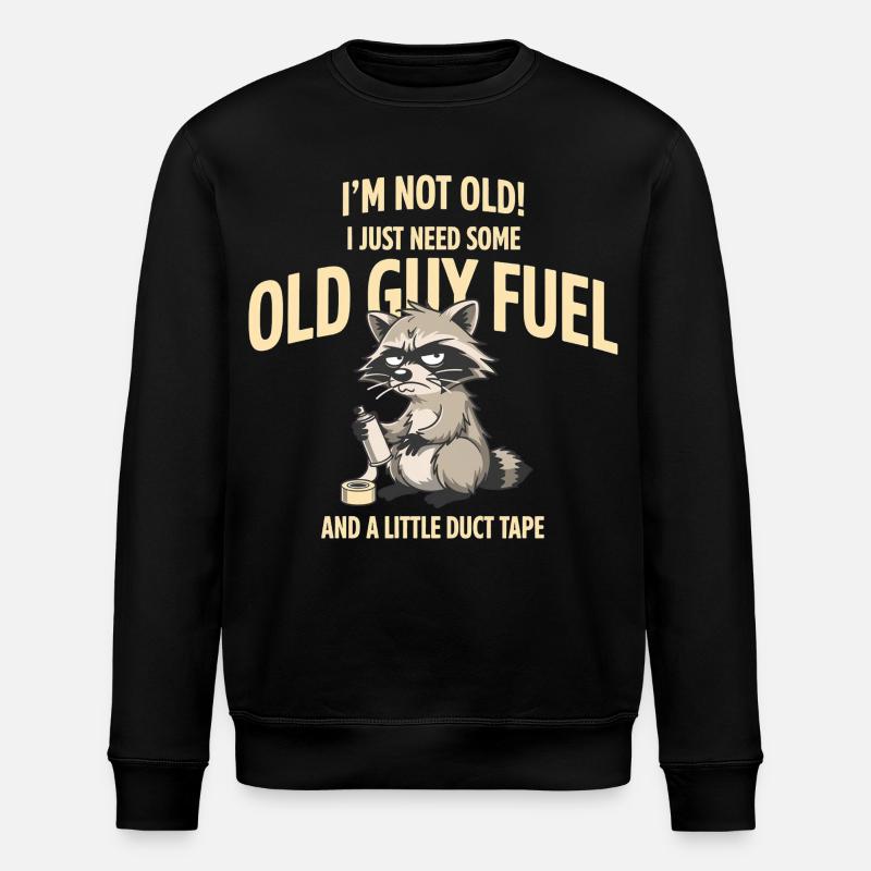 Grumpy Raccoon Old Guy Fuel Tee - Stanley/Stella ROLLER Unisex Organic Sweatshirt - black