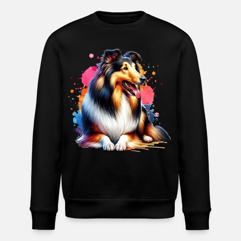 Longhair Collie Gift - Stanley/Stella ROLLER Unisex Organic Sweatshirt - black