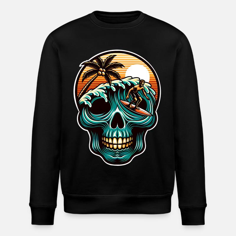 Surfing Skull - Stanley/Stella ROLLER Unisex Organic Sweatshirt - black