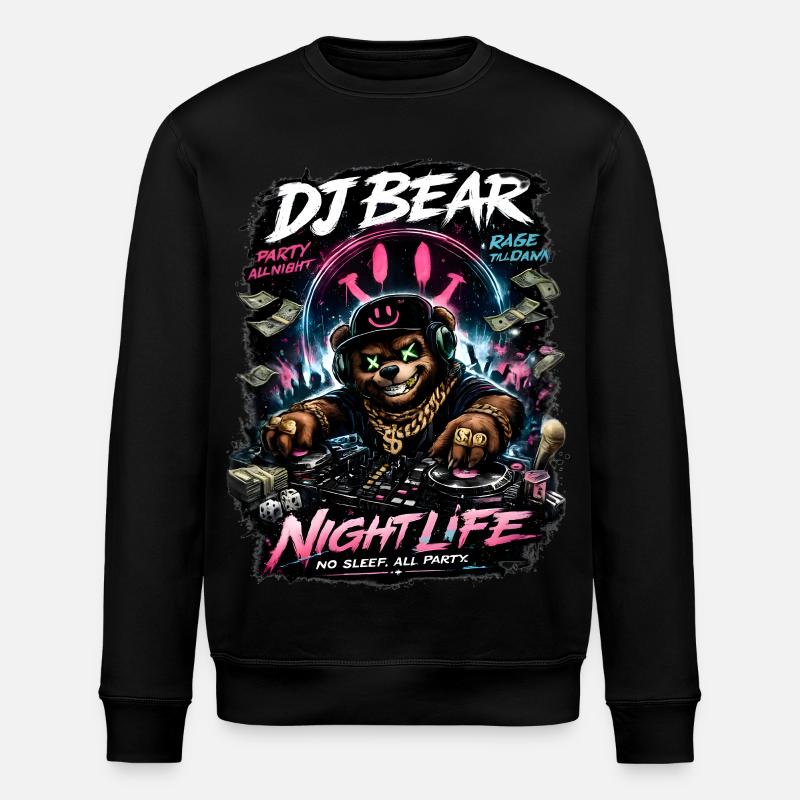 DJ Bear Nachtleben Orso Neon - Stanley/Stella Unisex Bio-Sweatshirt ROLLER - Schwarz