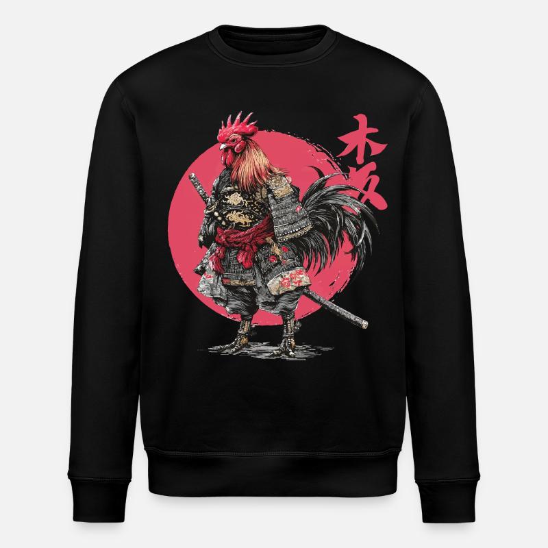 Rooster Samurai Armor Illustration - Stanley/Stella ROLLER Unisex Organic Sweatshirt - black