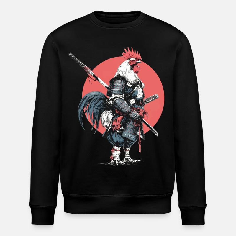 Rooster Samurai in Armor - Stanley/Stella ROLLER Unisex Organic Sweatshirt - black