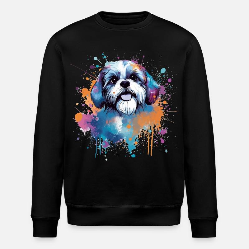 Vibrant Pup Splash Shih Tzu - Stanley/Stella ROLLER Unisex Organic Sweatshirt - black