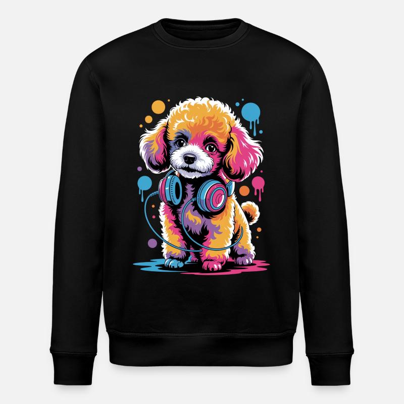 Pudel mit Kopfhörer - Stanley/Stella Unisex Bio-Sweatshirt ROLLER - Schwarz