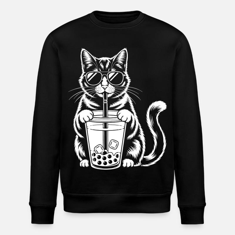 Katze mit Bubble Tee - Stanley/Stella Unisex Bio-Sweatshirt ROLLER - Schwarz
