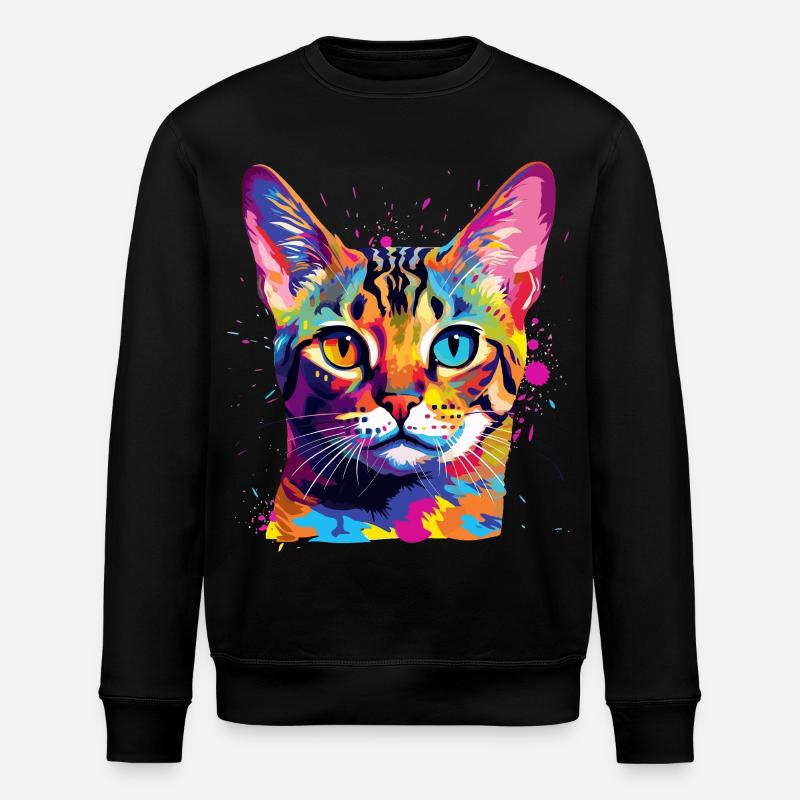 Bunte Bengal-Katzengesicht-Splash-Art - Stanley/Stella Unisex Bio-Sweatshirt ROLLER - Schwarz