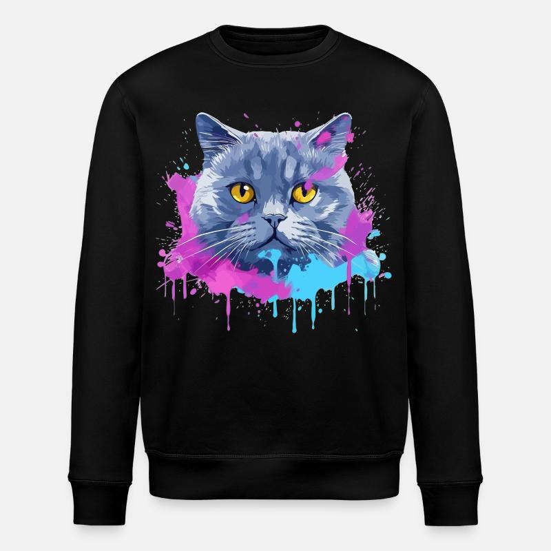 Bunte Splash-Kunst Britisches Kurzhaar-Katzengesicht - Stanley/Stella Unisex Bio-Sweatshirt ROLLER - Schwarz