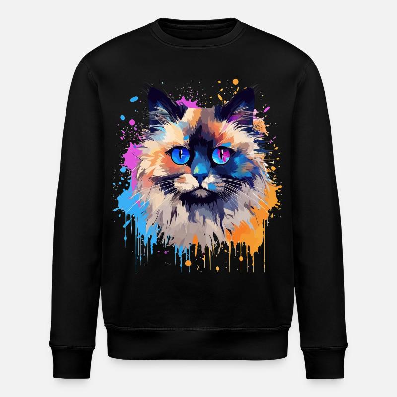 Bunte Birman-Katzengesicht-Splash-Kunst - Stanley/Stella Unisex Bio-Sweatshirt ROLLER - Schwarz