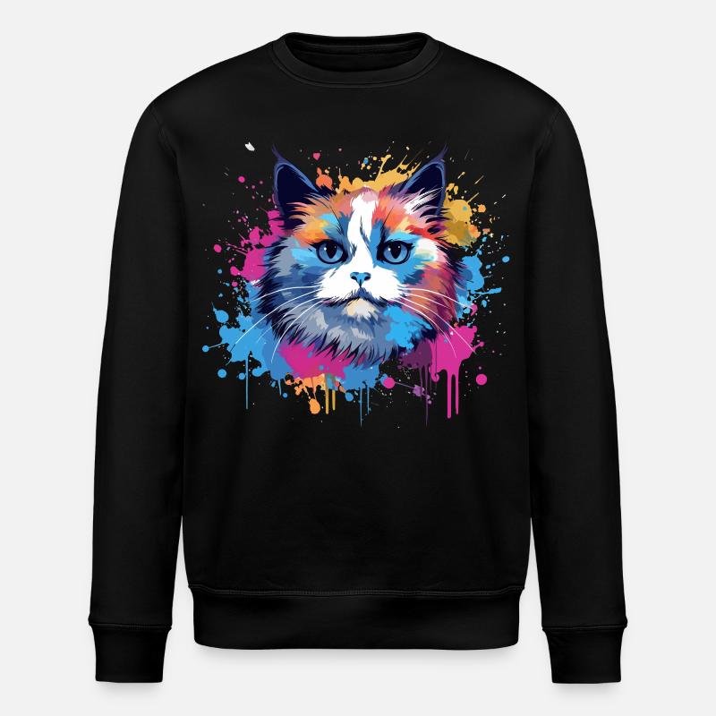 Birman-Katzengesicht Bunte Splash-Kunst - Stanley/Stella Unisex Bio-Sweatshirt ROLLER - Schwarz