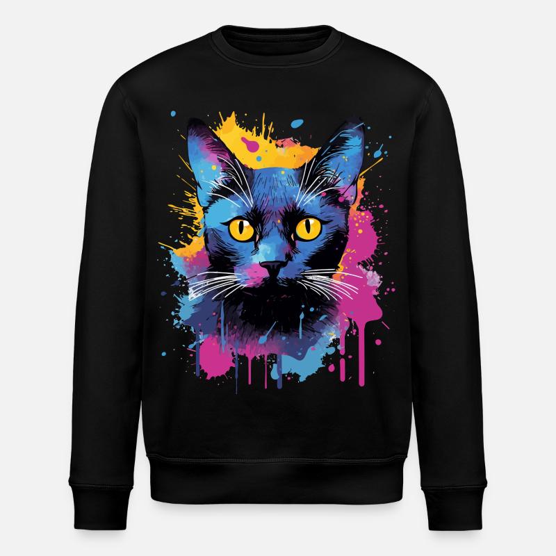 Splash Art Bombay Katzengesicht Bunt - Stanley/Stella Unisex Bio-Sweatshirt ROLLER - Schwarz