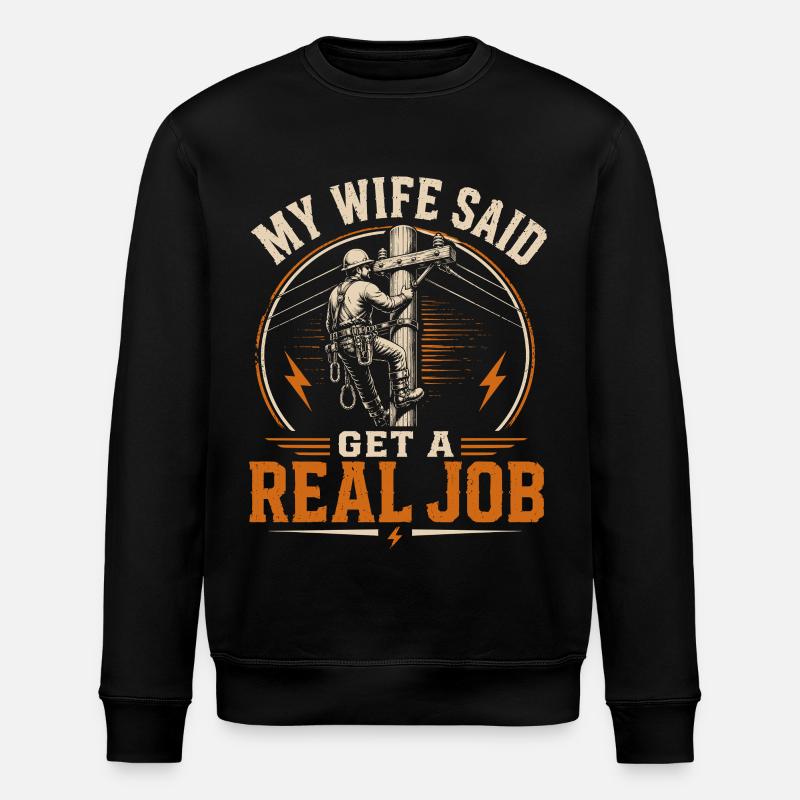 Lineman Electricity Engineer Dad Design - Stanley/Stella ROLLER Unisex Organic Sweatshirt - black