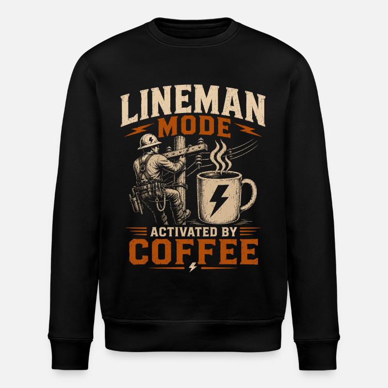 Lustiger Lineman Kaffee Strom Arbeit - Stanley/Stella Unisex Bio-Sweatshirt ROLLER - Schwarz