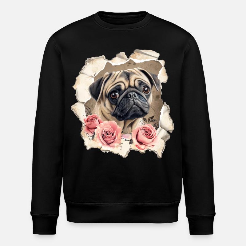 Mops mit Rosen - Stanley/Stella Unisex Bio-Sweatshirt ROLLER - Schwarz