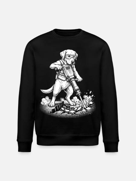 Bauarbeiter Hund mit Presslufthammer, Handwerk - Stanley/Stella Unisex Bio-Sweatshirt ROLLER - Schwarz